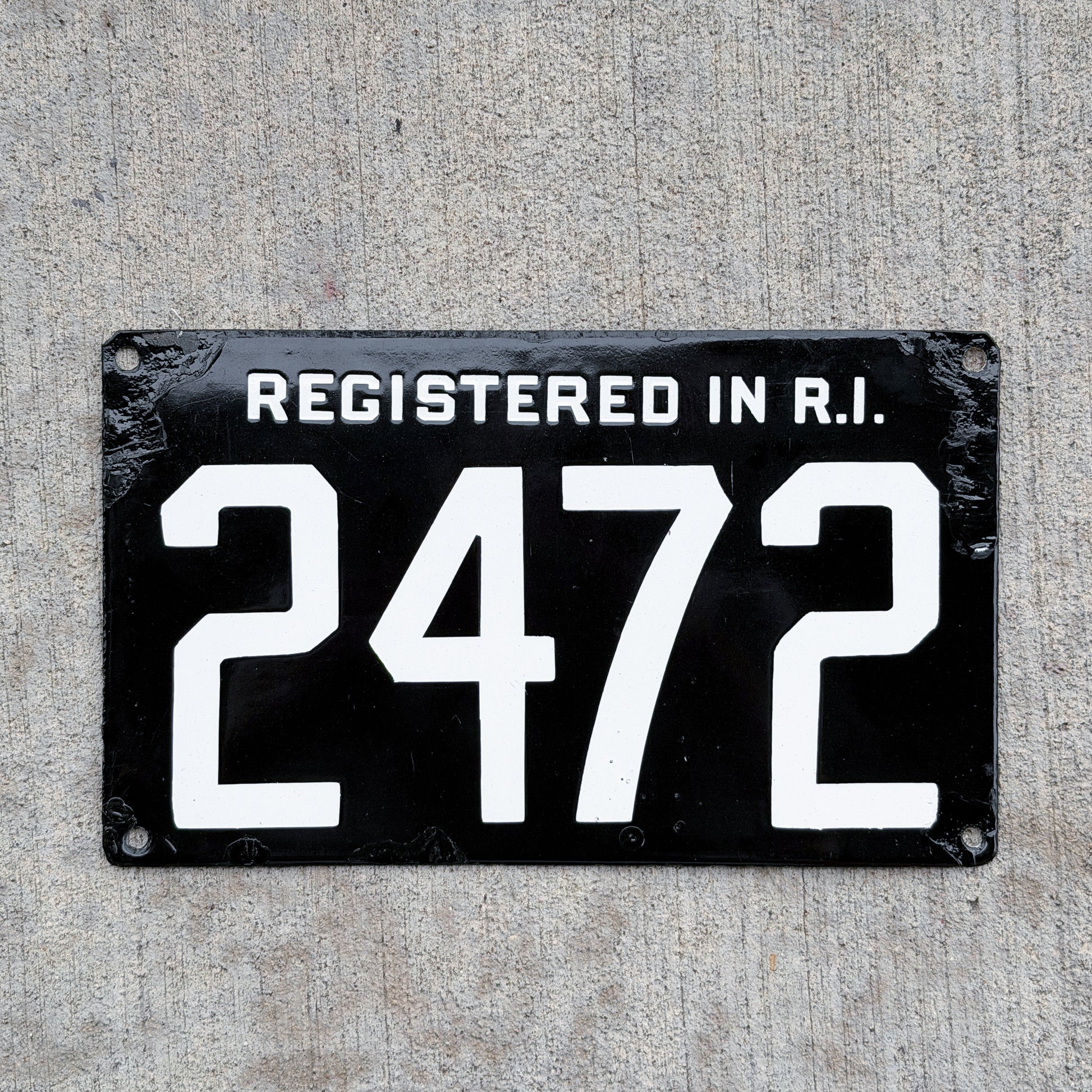 Photo of a 1907 Rhode Island Porcelain License Plate Auto Tag Garage Decor Vintage High Quality 2472 with original patina