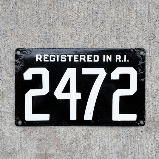 Photo of a 1907 Rhode Island Porcelain License Plate Auto Tag Garage Decor Vintage High Quality 2472 with original patina