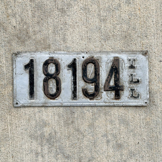 Photo of a 1908 1909 Illinois Prestate License Plate Auto Tag Garage Decor Vintage Repurposed Used Twice 18194 with original patina