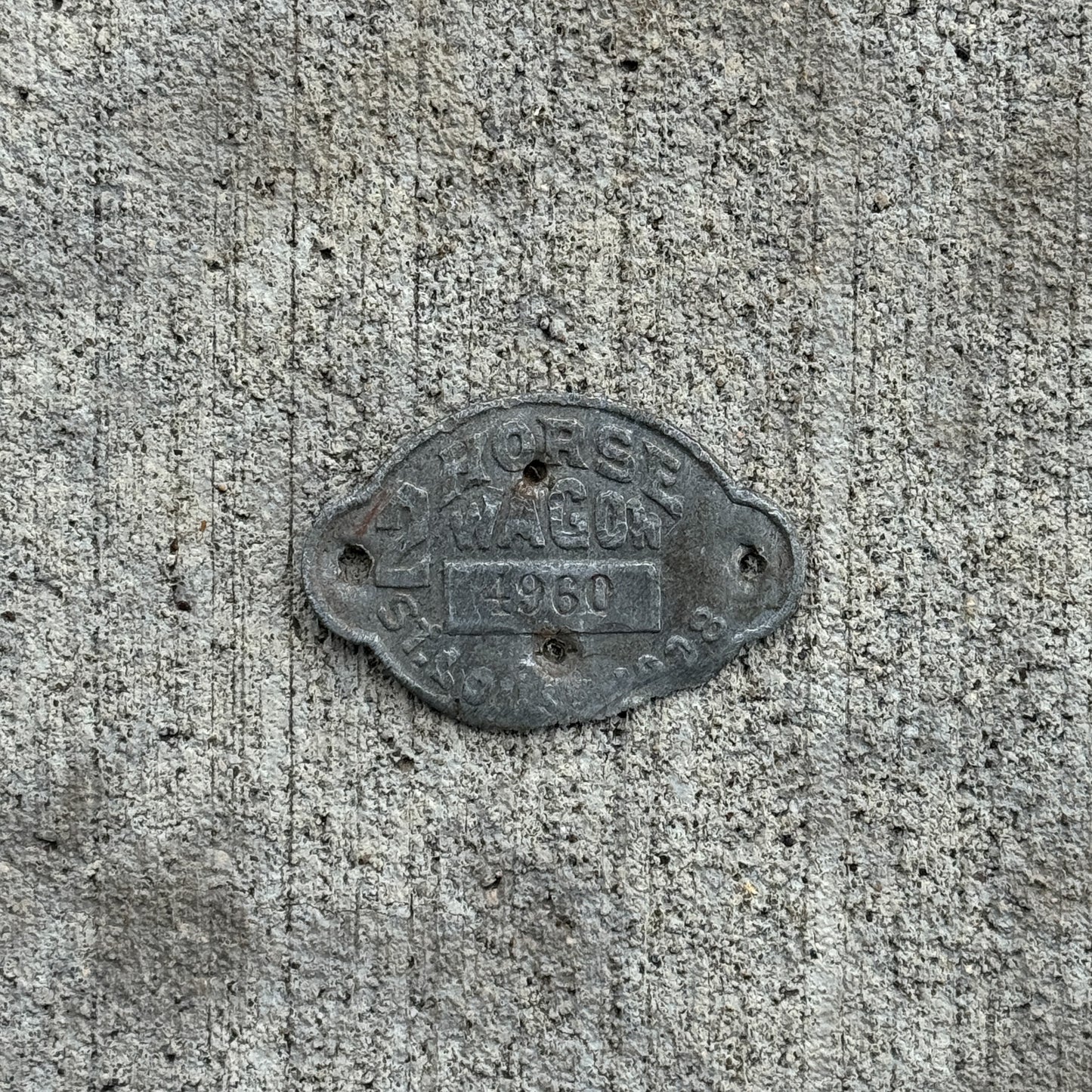 Photo of a 1908 St Louis Missouri 2 Horse Wagon Auto Tag Garage Decor Vintage Prestate Era 4960 with original patina