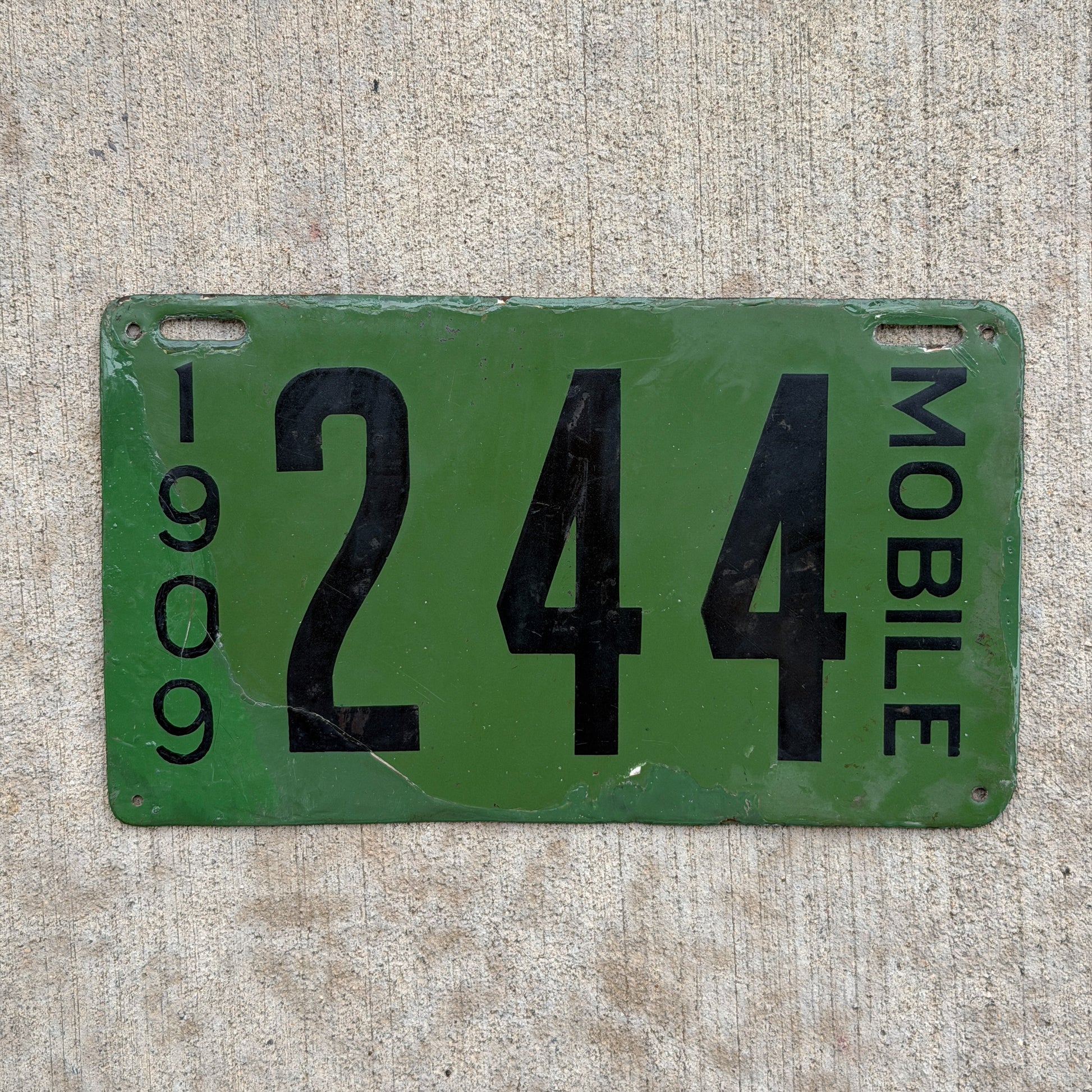 Photo of a 1909 Alabama City License Plate Auto Tag Garage Decor Vintage High Quality 244 with original patina