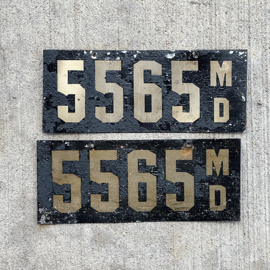 Photo of a 1909 Maryland Prestate License Plate Pair Auto Tag Garage Decor Vintage Early 5565 with original patina