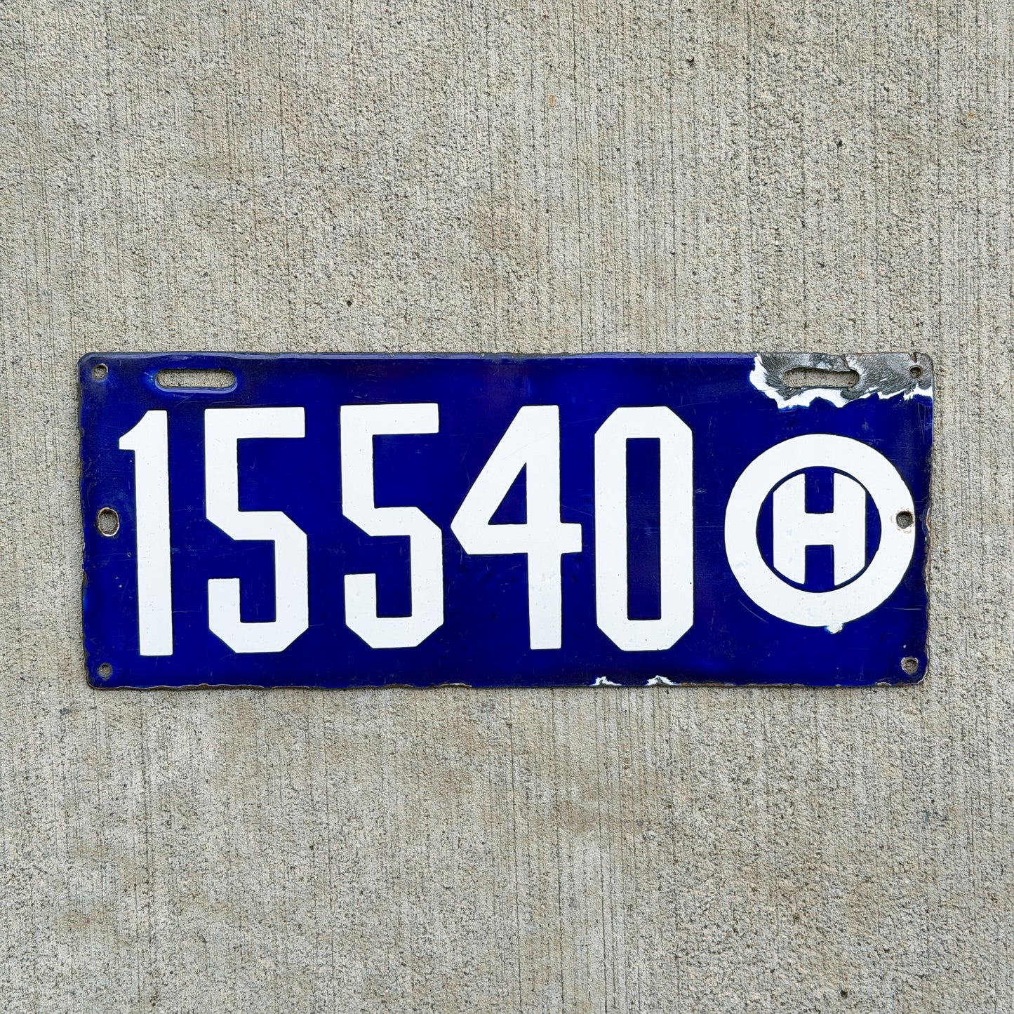 Photo of a 1909 Ohio Porcelain License Plate Auto Tag Garage Decor Vintage 15540 with original patina