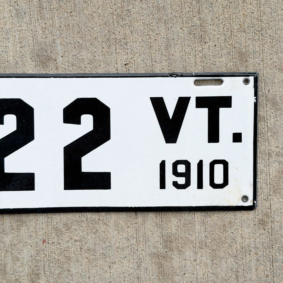 Photo of a 1910 Vermont Porcelain Dealer License Plate Auto Tag Garage Decor Vintage High Quality 022 with original patina