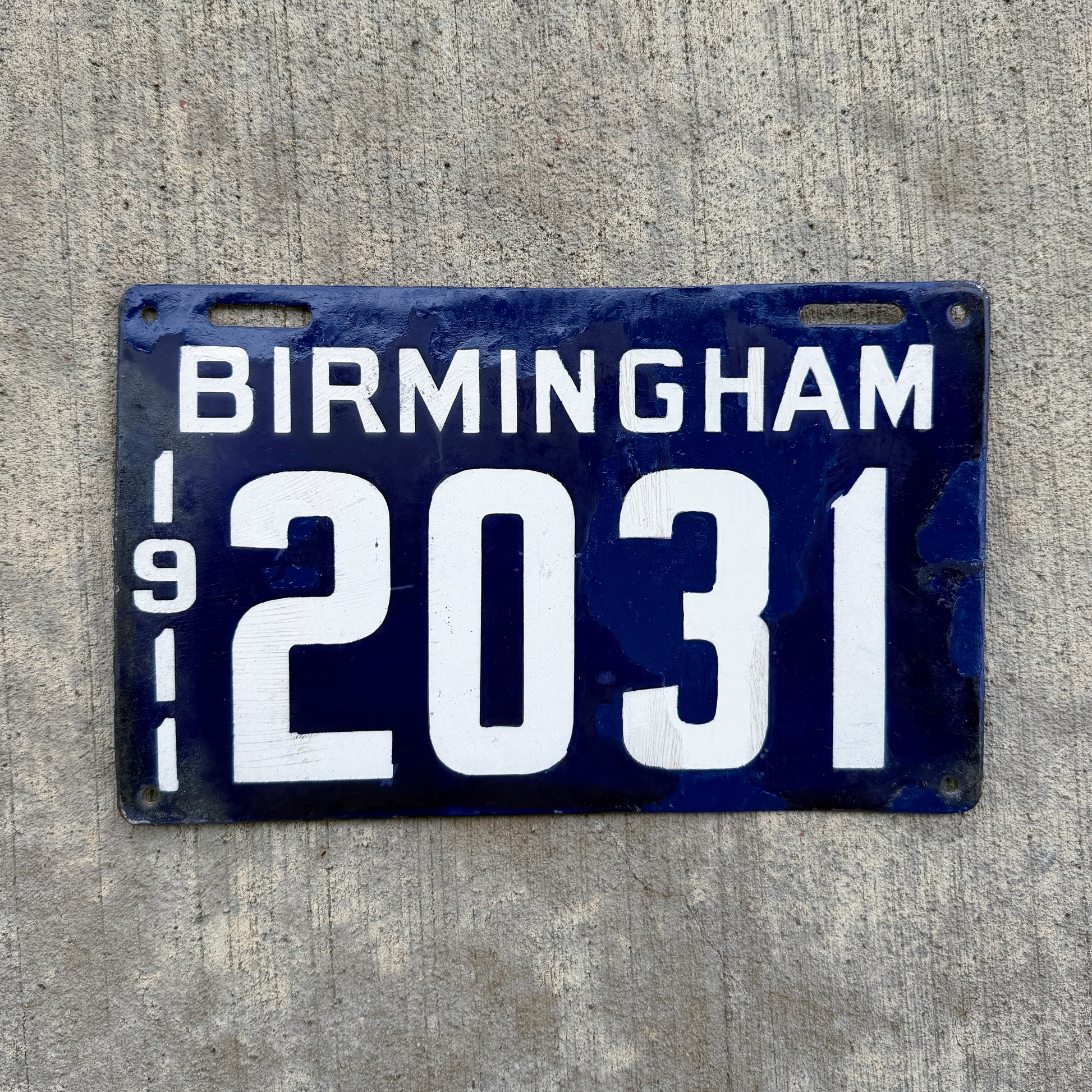 Photo of a 1911 Alabama City License Plate Auto Tag Garage Decor Vintage 2031 with original patina