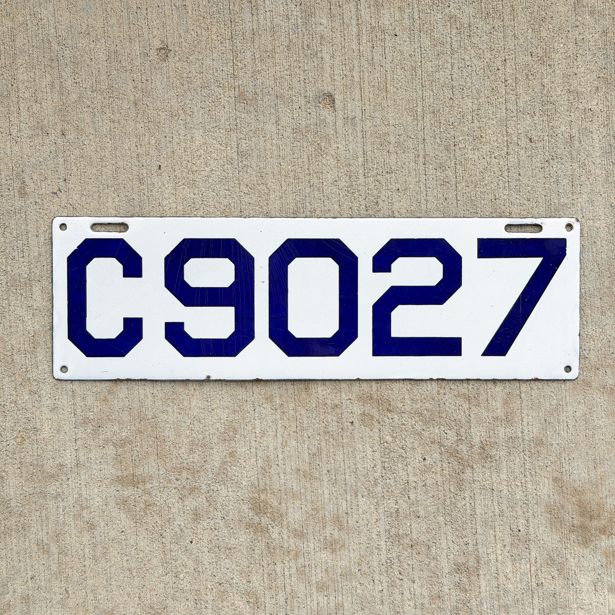 Photo of a 1911 Connecticut Porcelain License Plate Auto Tag Garage Decor Vintage High Quality Four Digit C 9027 with original patina