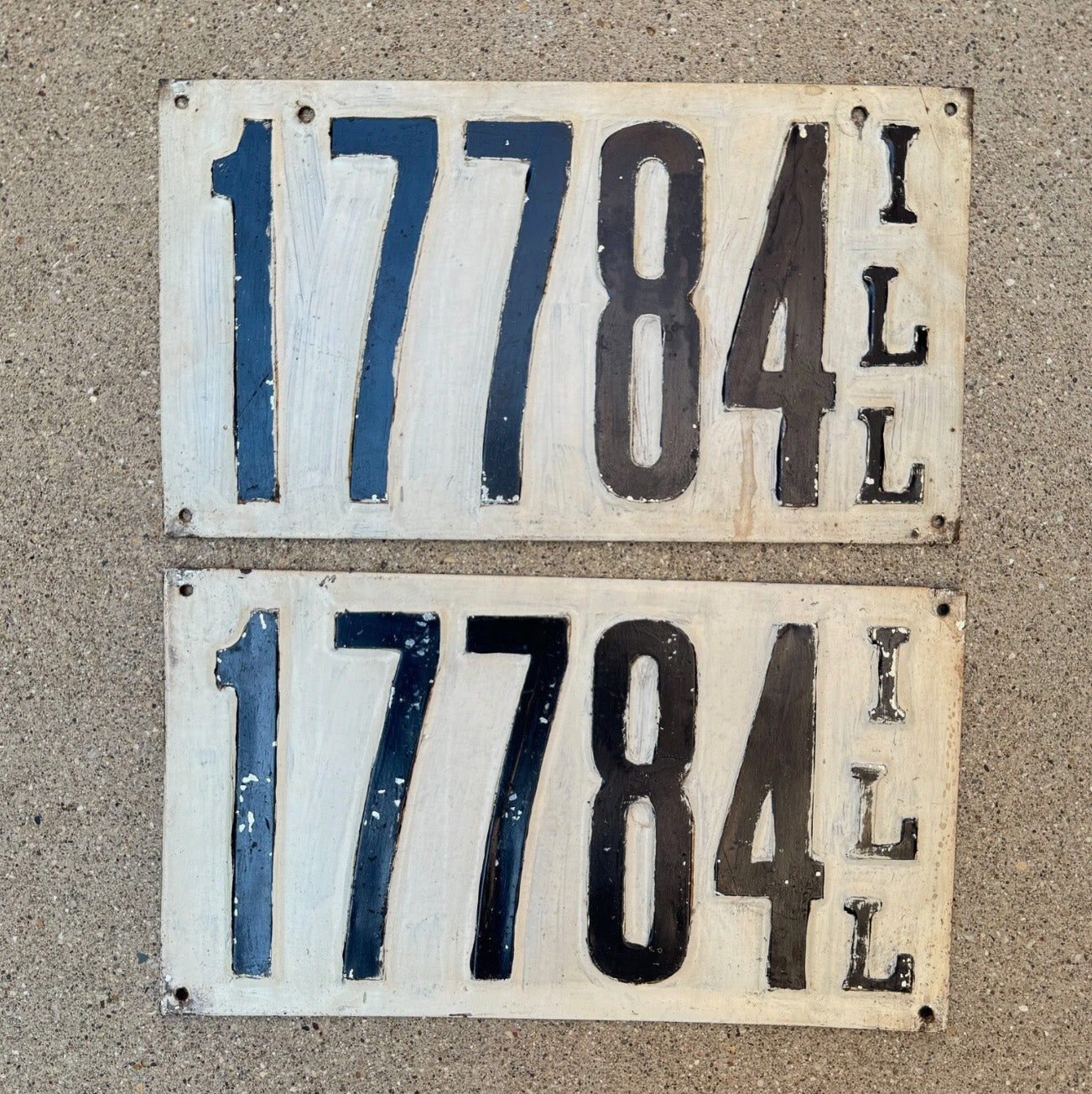 Photo of a 1911 Illinois License Plate Pair Auto Tag Garage Decor Vintage First Issue 17784 with original patina