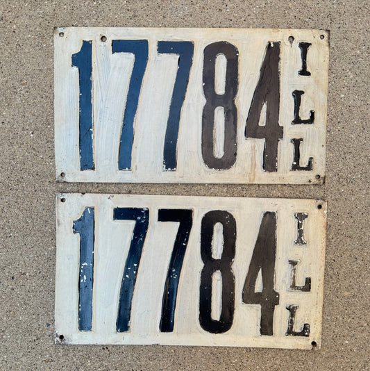 Photo of a 1911 Illinois License Plate Pair Auto Tag Garage Decor Vintage First Issue 17784 with original patina