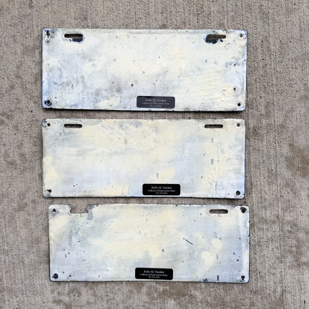 Photo of a 1911 Massachusetts Porcelain License Plate Pair Auto Tag Garage Decor Vintage With Replacement Plate 13677 with original patina