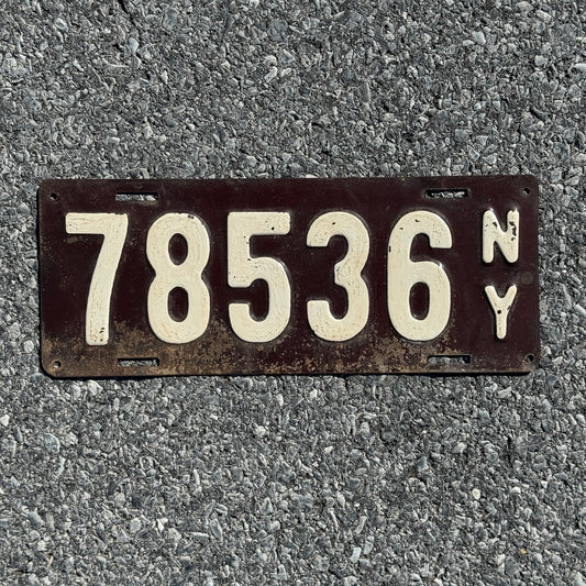 Photo of a 1911 New York License Plate Auto Tag Garage Decor Vintage Second Issue 78536