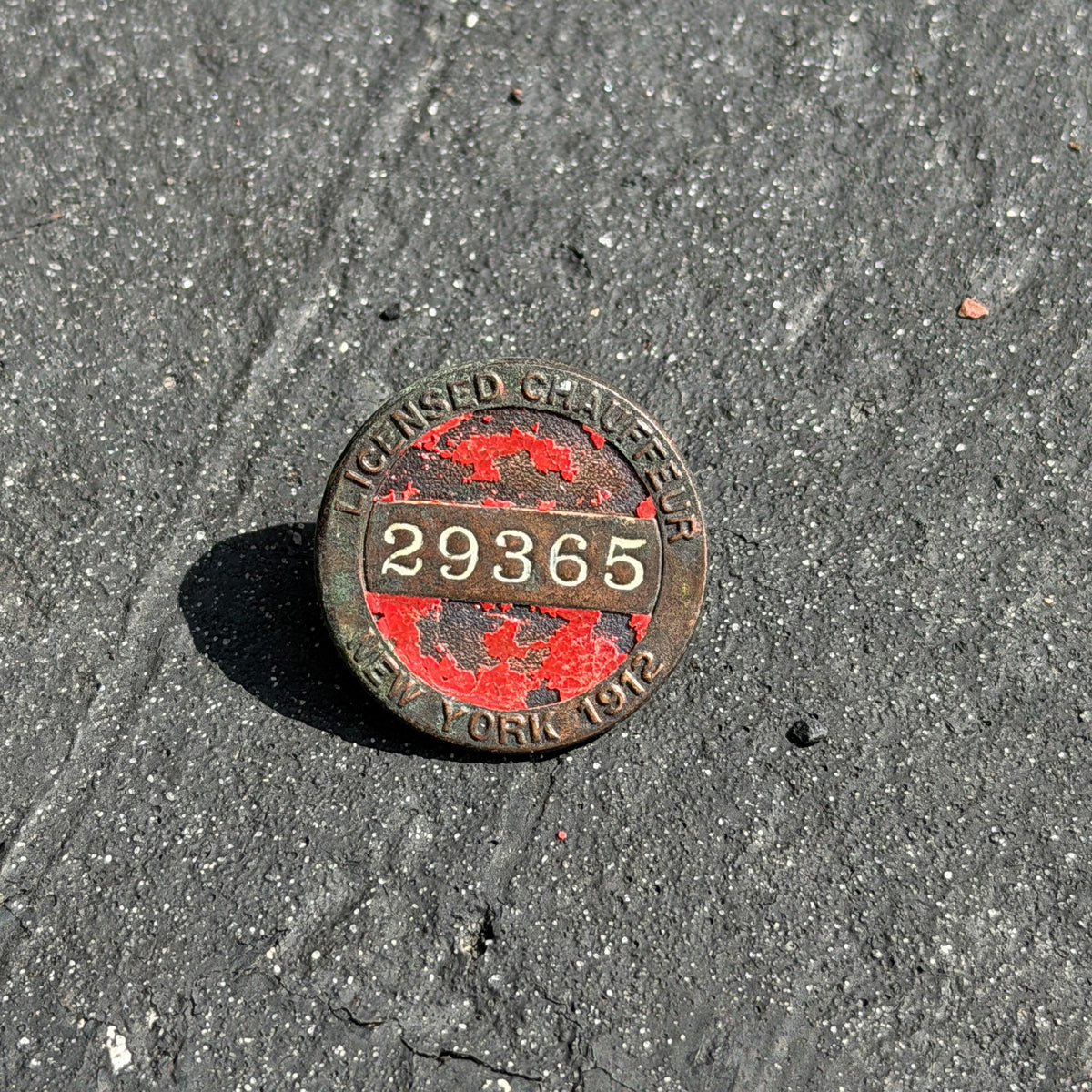Photo of a 1912 Chauffeur Badge New York Chauffeur Badge Auto Tag Garage Decor Vintage
 Early 29365 with original patina