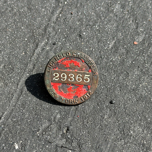 Photo of a 1912 Chauffeur Badge New York Chauffeur Badge Auto Tag Garage Decor Vintage
 Early 29365 with original patina