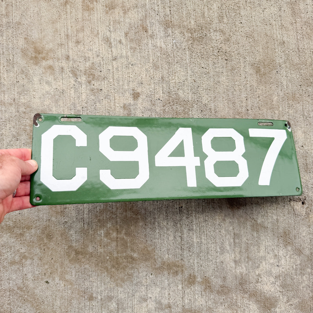 Photo of a 1912 Connecticut Porcelain License Plate Auto Tag Garage Decor Vintage High Quality Four Digit C 9487 with original patina