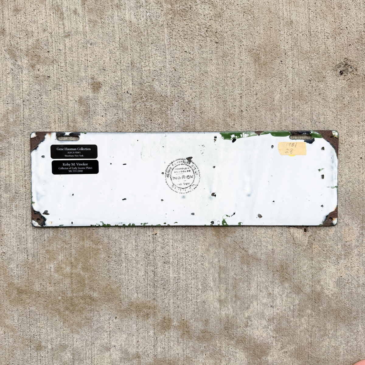 Photo of a 1912 Connecticut Porcelain License Plate Auto Tag Garage Decor Vintage High Quality Four Digit C 9487 with original patina