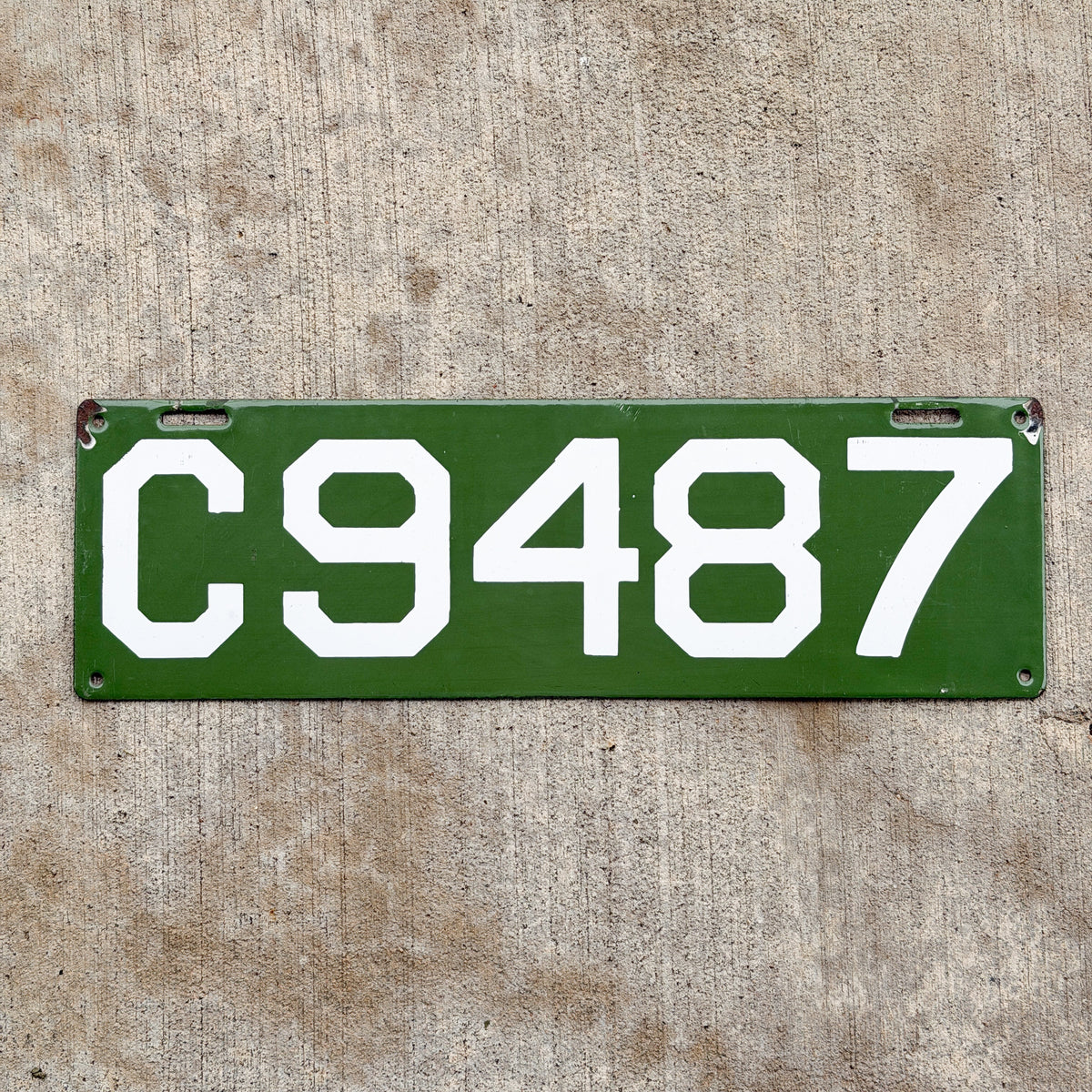 Photo of a 1912 Connecticut Porcelain License Plate Auto Tag Garage Decor Vintage High Quality Four Digit C 9487 with original patina