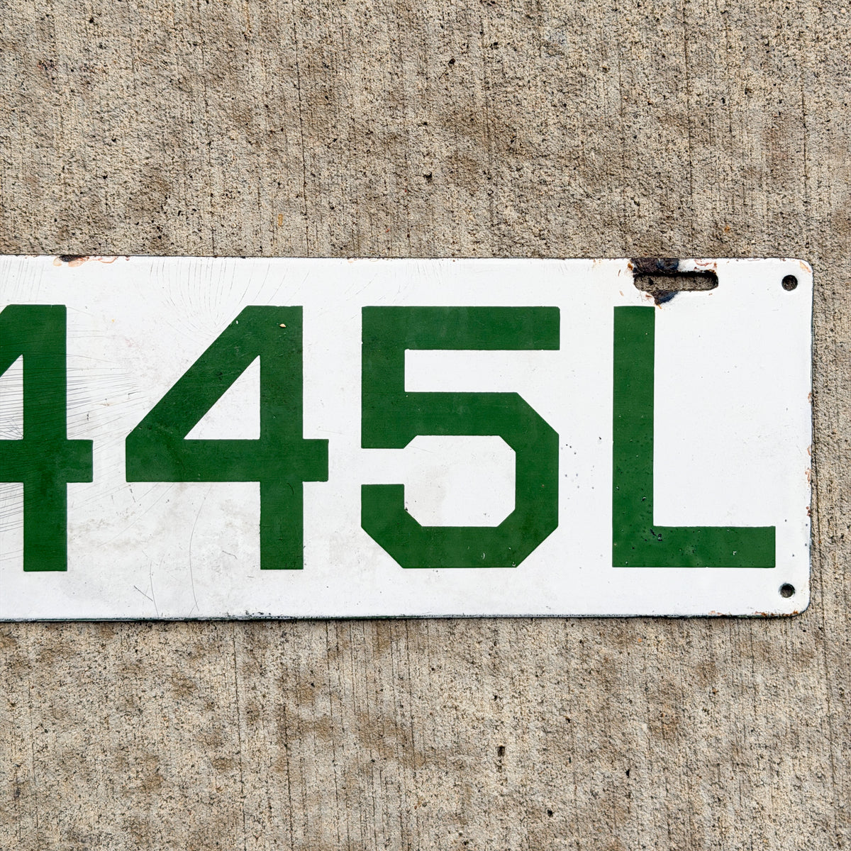 Photo of a 1912 Connecticut Porcelain Livery License Plate Auto Tag Garage Decor Vintage 445 L with original patina