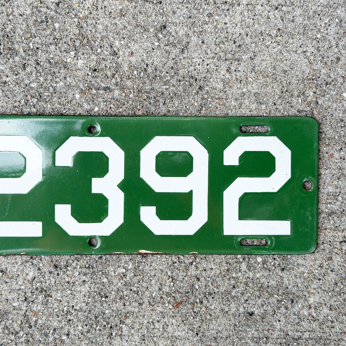 Photo of a 1912 Connecticut Porcelain Motorcycle License Plate Auto Tag Garage Decor Vintage High Quality Four Digit First Issue C 2392 with original patina