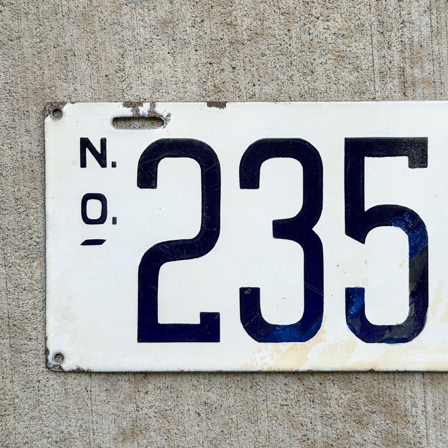 Photo of a 1912 Louisiana Porcelain License Plate Auto Tag Garage Decor Vintage High Quality 2355 with original patina