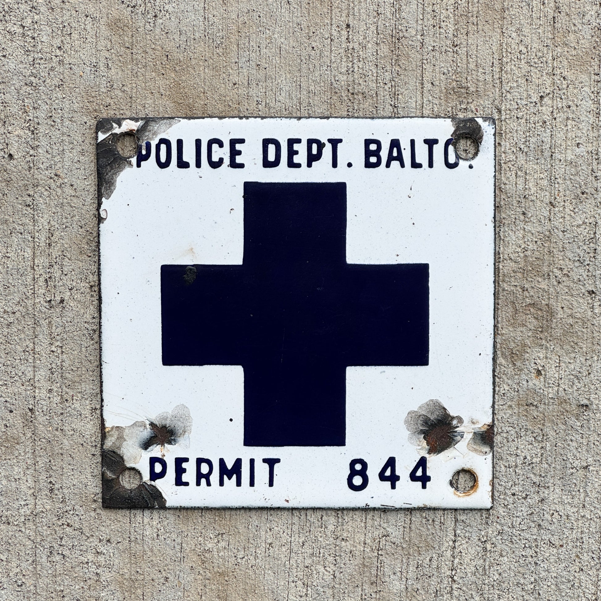 Photo of a 1912 Maryland Porcelain Police Medical Permit License Plate Auto Tag Garage Decor Vintage High Quality 844 with original patina