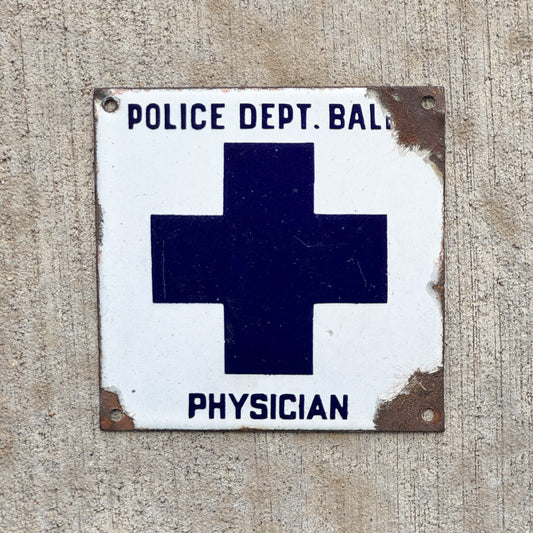 Photo of a 1912 Maryland Porcelain Police Physician License Plate Auto Tag Garage Decor Vintage High Quality with original patina