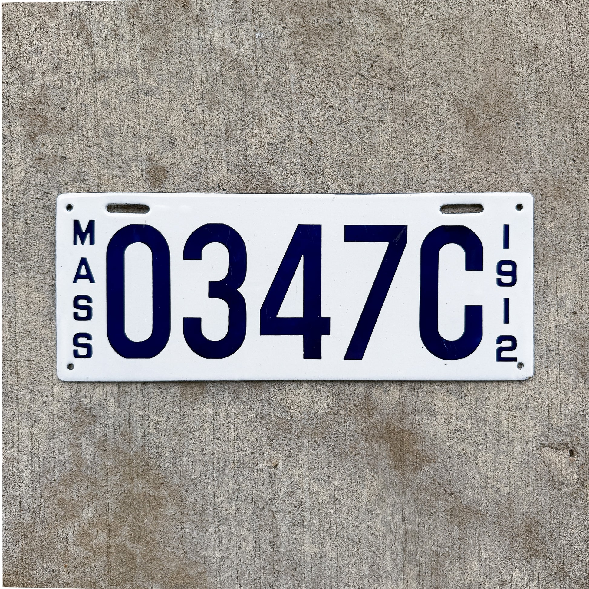 Photo of a 1912 Massachusetts Dealer License Plate Auto Tag Garage Decor Vintage High Quality 0347C with original patina