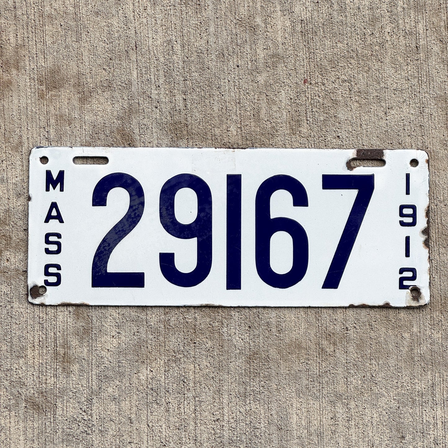 Photo of a 1912 Massachusetts Porcelain Truck License Plate Auto Tag Garage Decor Vintage Commercial 29167 with original patina
