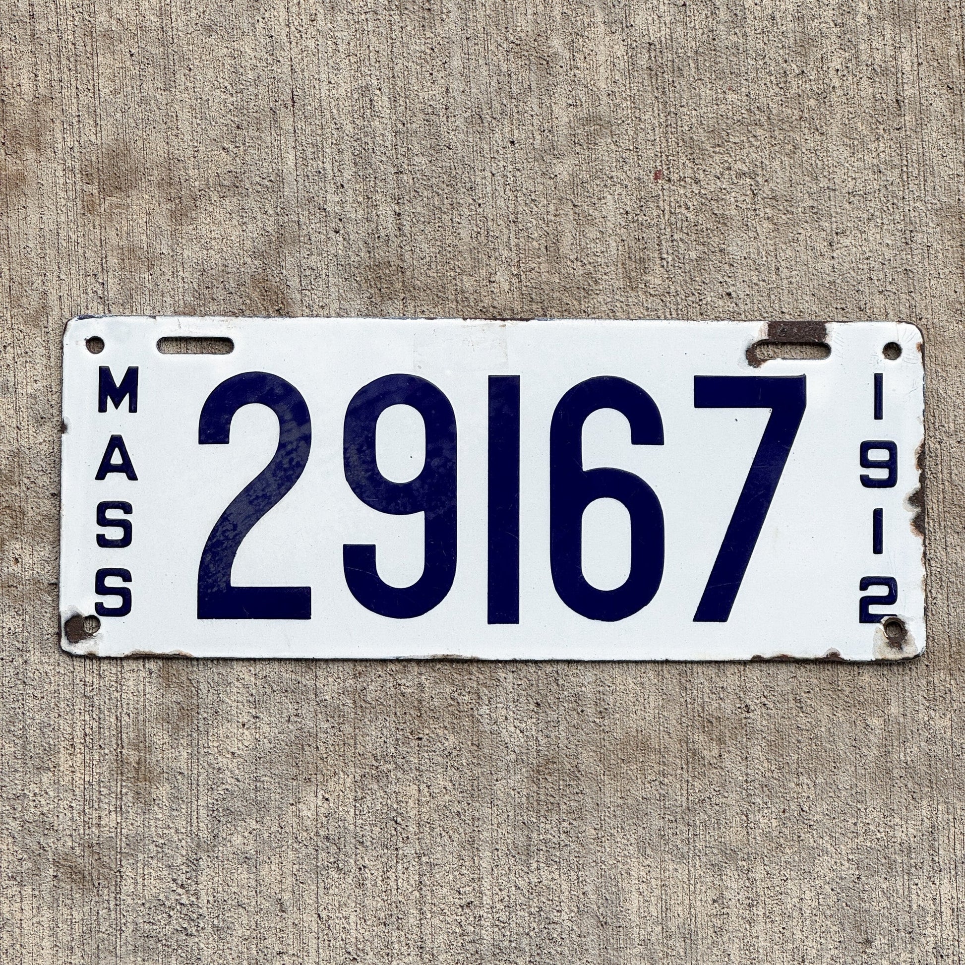 Photo of a 1912 Massachusetts Porcelain Truck License Plate Auto Tag Garage Decor Vintage Commercial 29167 with original patina