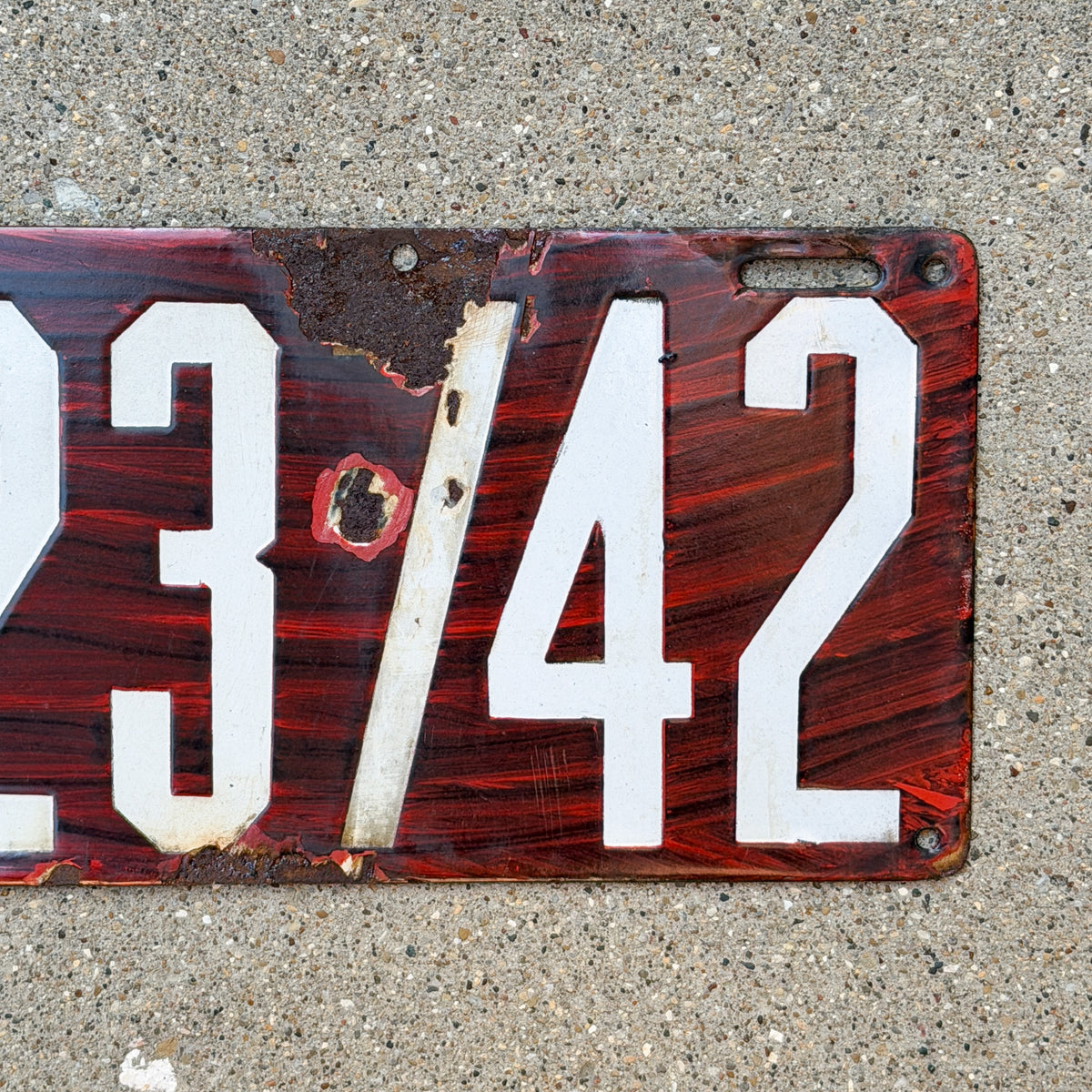 Photo of a 1912 Pennsylvania Porcelain License Plate Auto Tag Garage Decor Vintage Wood Grain 23742 with original patina