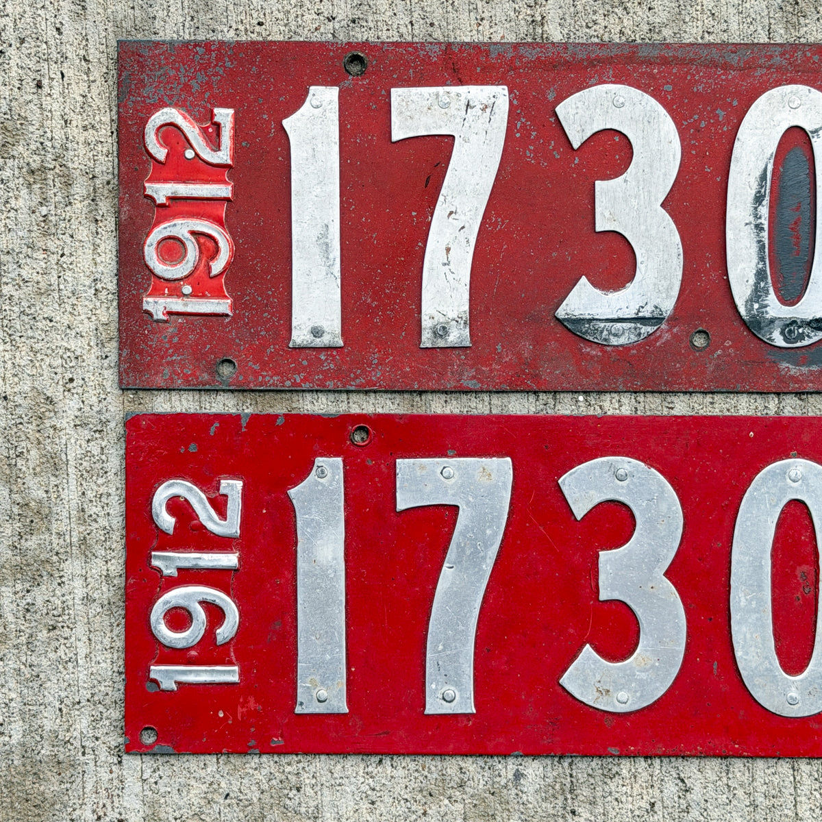 Photo of a 1912 Wisconsin License Plate Pair Auto Tag Garage Decor Vintage 17306 with original patina
