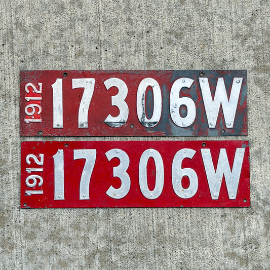 Photo of a 1912 Wisconsin License Plate Pair Auto Tag Garage Decor Vintage 17306 with original patina