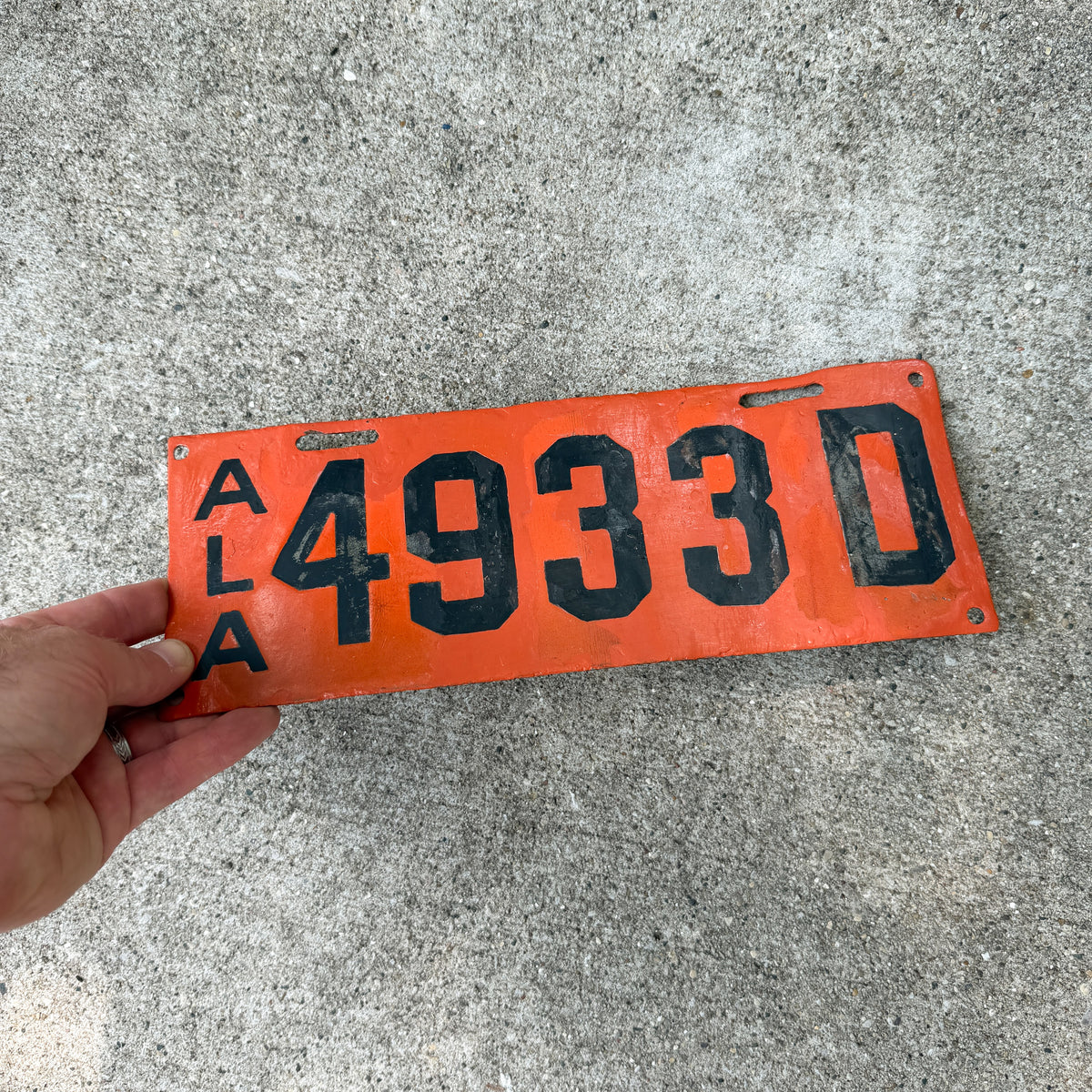 Photo of a 1913 Alabama Porcelain Dealer License Plate Auto Tag Garage Decor Vintage Only Known Example of Type 4933 D with original patina