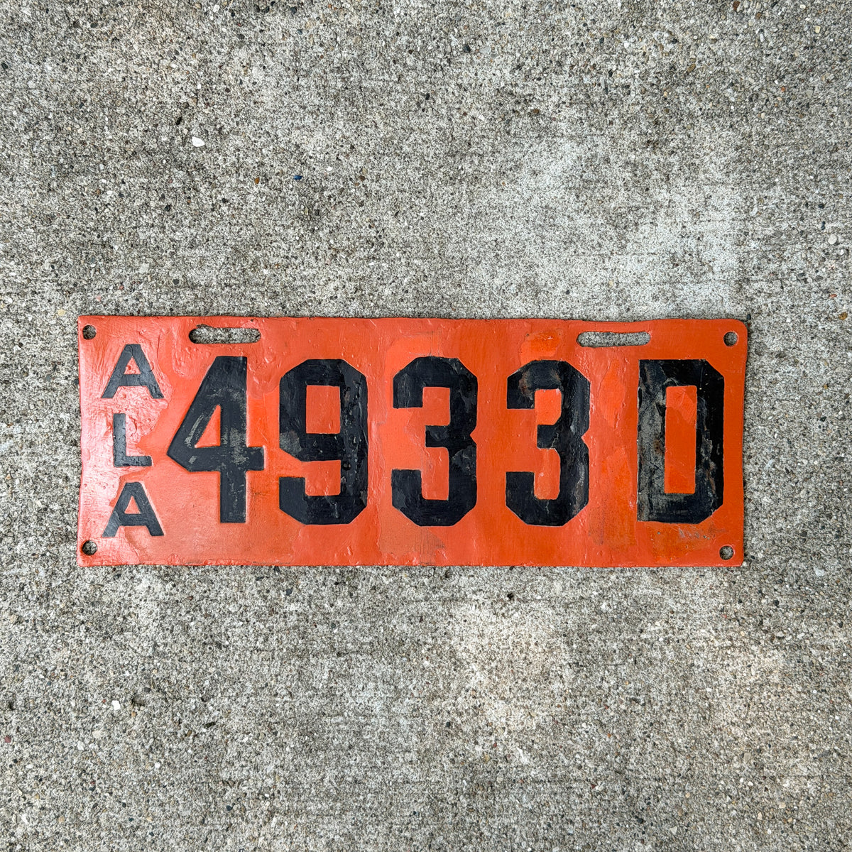 Photo of a 1913 Alabama Porcelain Dealer License Plate Auto Tag Garage Decor Vintage Only Known Example of Type 4933 D with original patina