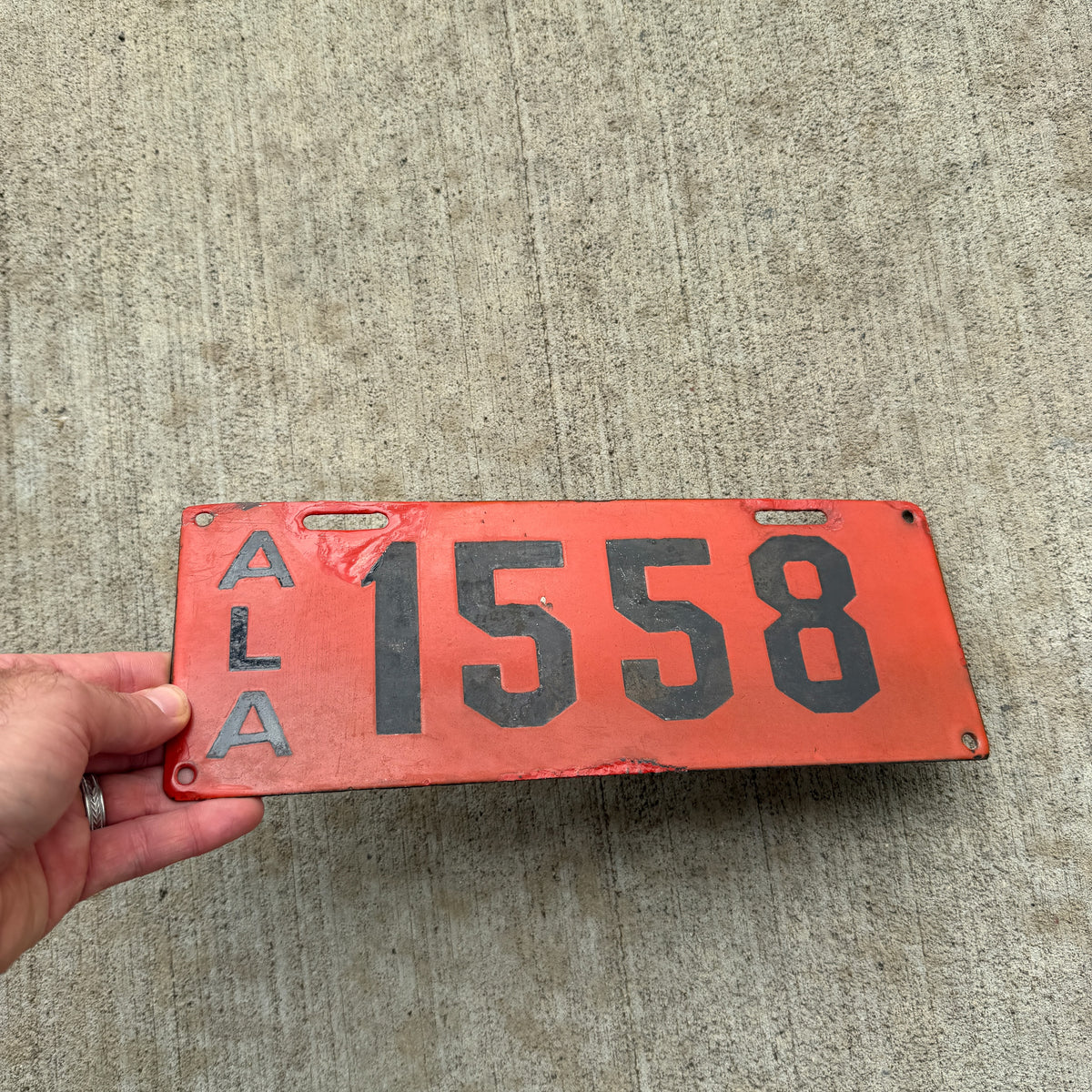 Photo of a 1913 Alabama Porcelain License Plate Auto Tag Garage Decor Vintage 1558 with original patina
