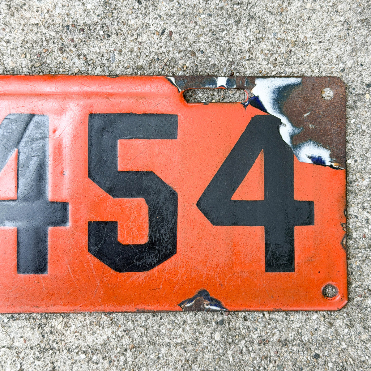 Photo of a 1913 Alabama Porcelain License Plate Auto Tag Garage Decor Vintage Reused Fired Over 1912 Dealer 3454 with original patina