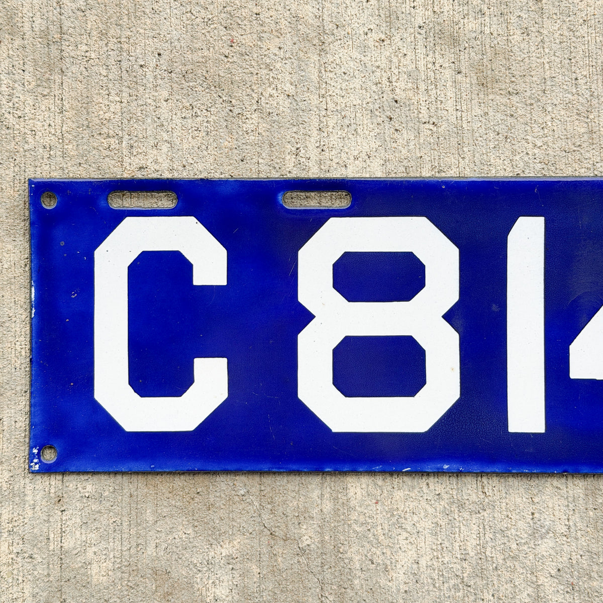 Photo of a 1913 Connecticut Porcelain License Plate Auto Tag Garage Decor Vintage High Quality Four Digit C 8146 with original patina