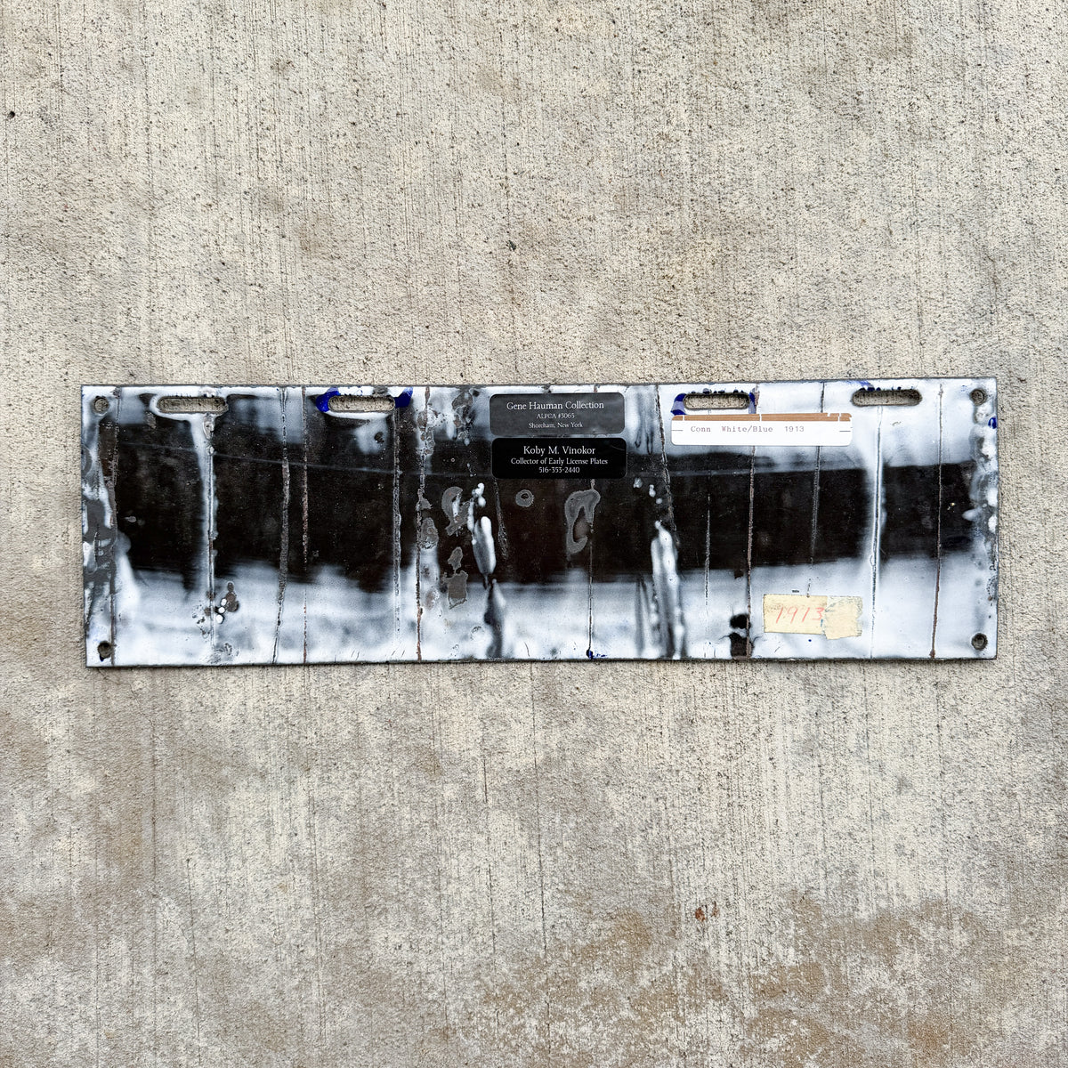 Photo of a 1913 Connecticut Porcelain License Plate Auto Tag Garage Decor Vintage High Quality Four Digit C 8146 with original patina