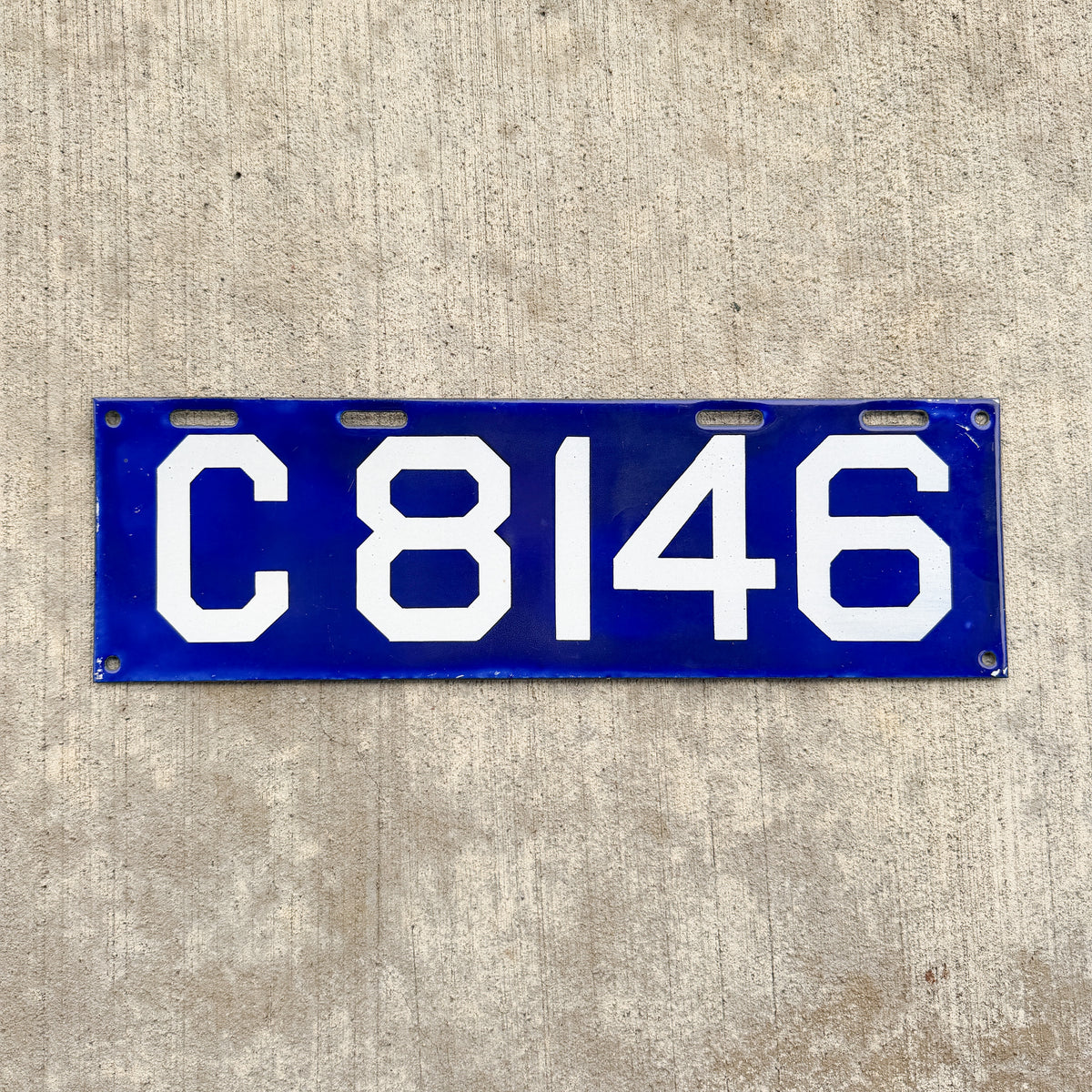 Photo of a 1913 Connecticut Porcelain License Plate Auto Tag Garage Decor Vintage High Quality Four Digit C 8146 with original patina