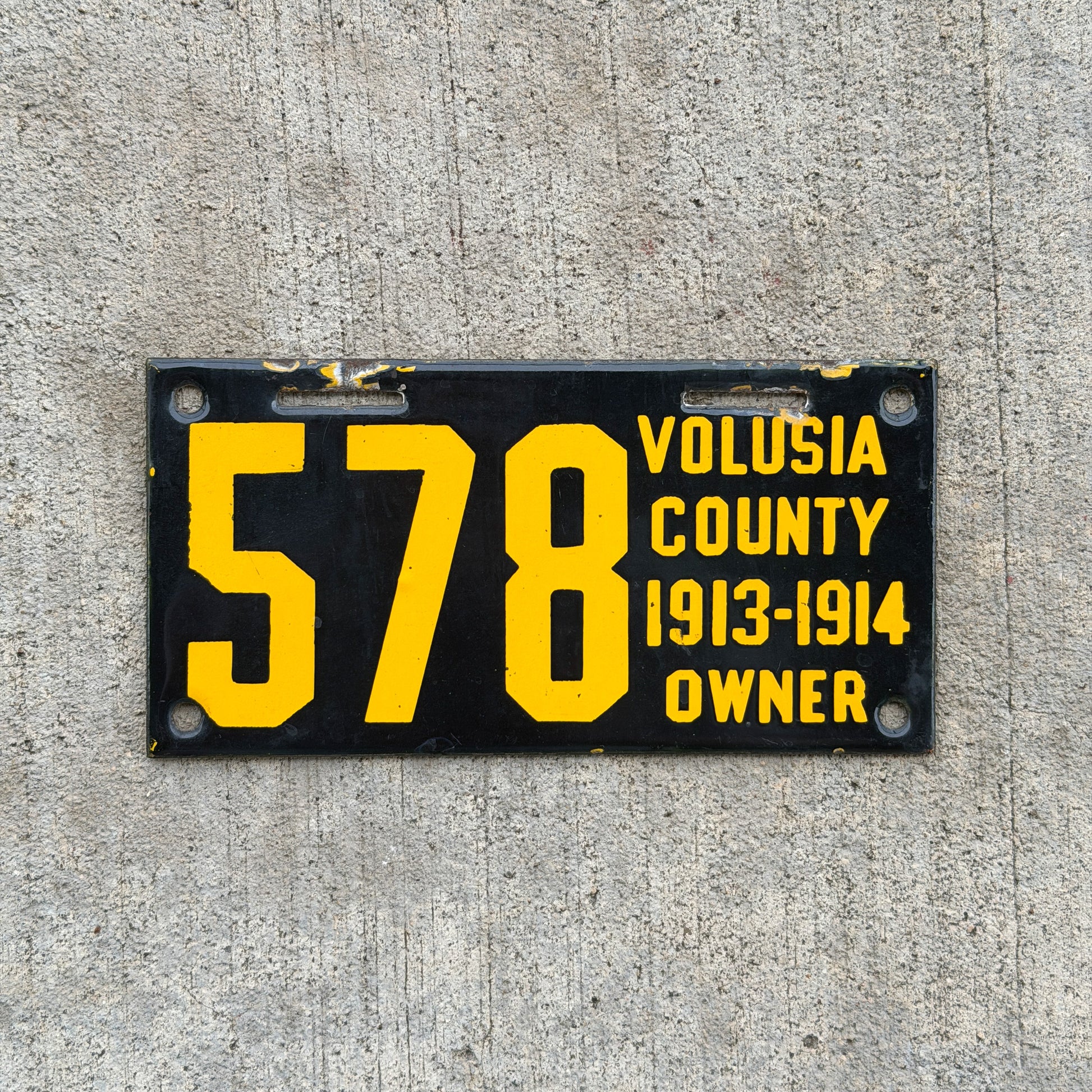 Photo of a 1913 Florida City License Plate Auto Tag Garage Decor Vintage High Quality 578 with original patina