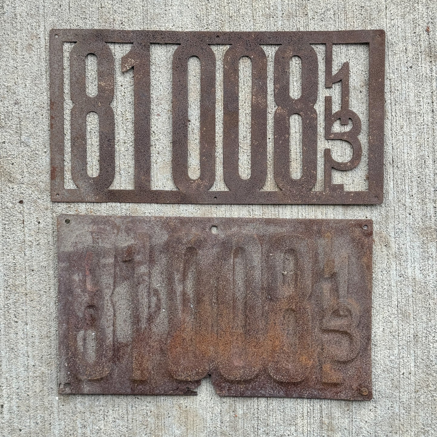 Photo of a 1913 Illinois License Plate Pair Auto Tag Garage Decor Vintage Stencil Front Plate 81008 with original patina