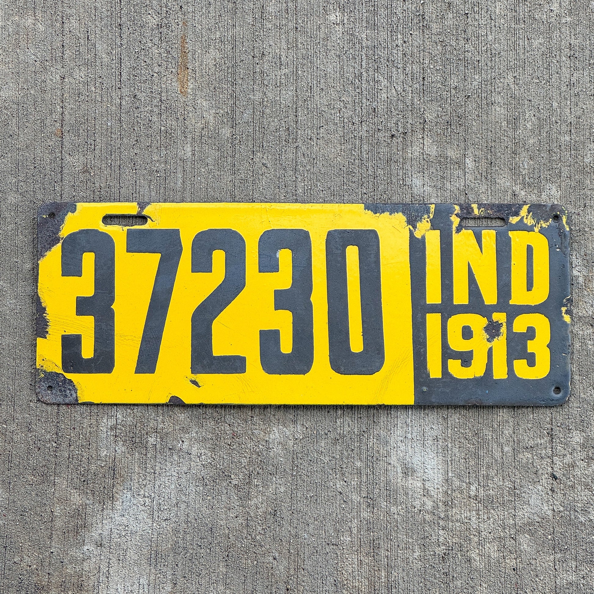 Photo of a 1913 Indiana License Plate Auto Tag Garage Decor Vintage 37230 with original patina