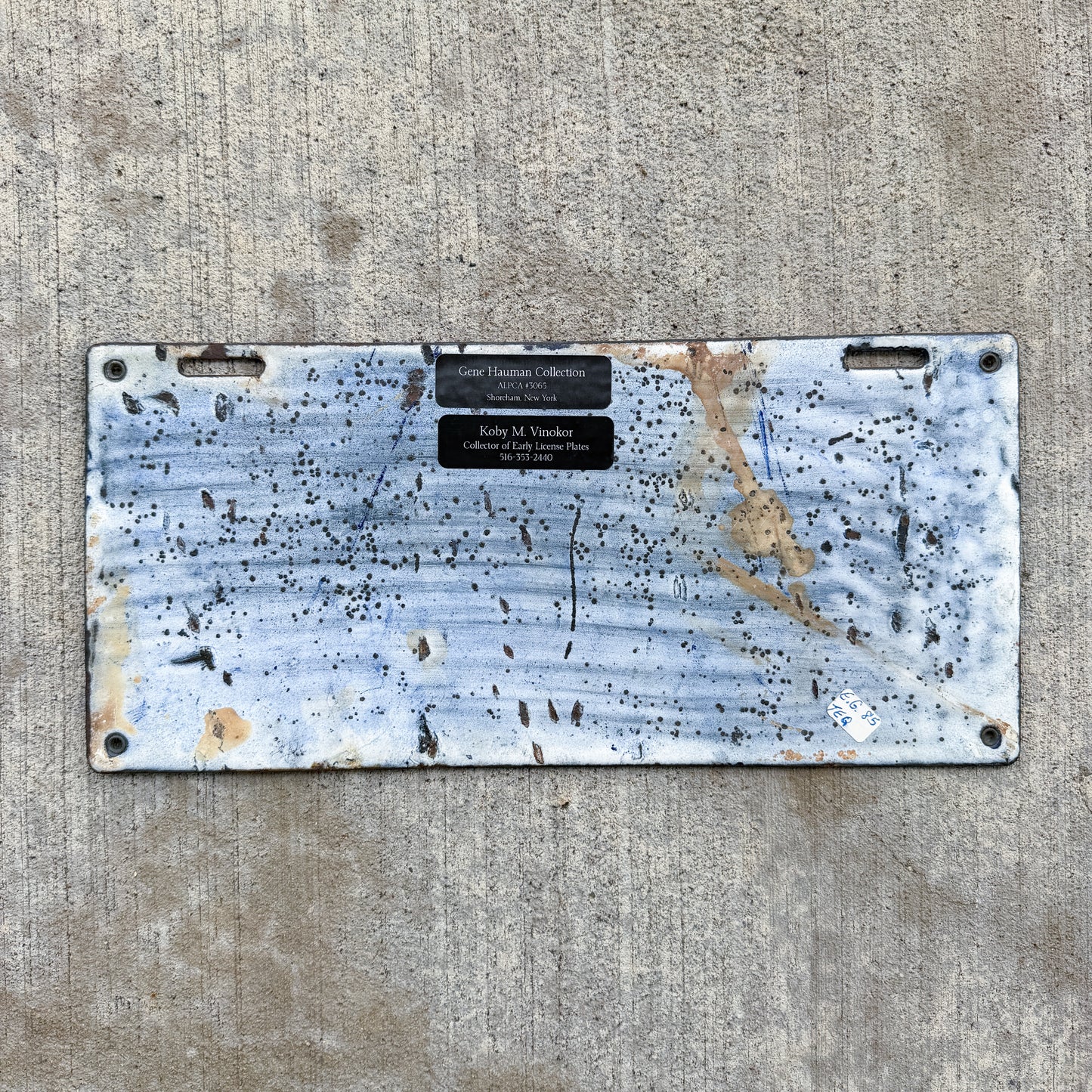 Photo of a 1913 Louisiana Porcelain License Plate Auto Tag Garage Decor Vintage High Quality 1170 with original patina