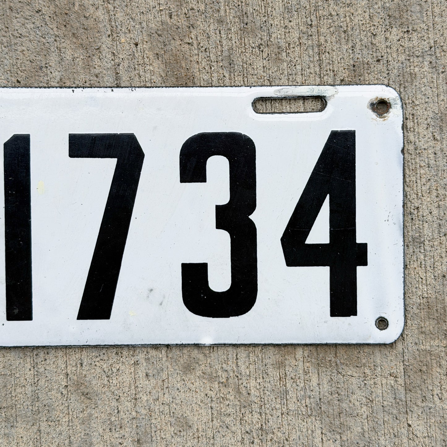 Photo of a 1913 Manitoba Porcelain License Plate Auto Tag Garage Decor Vintage High Quality 1734 with original patina