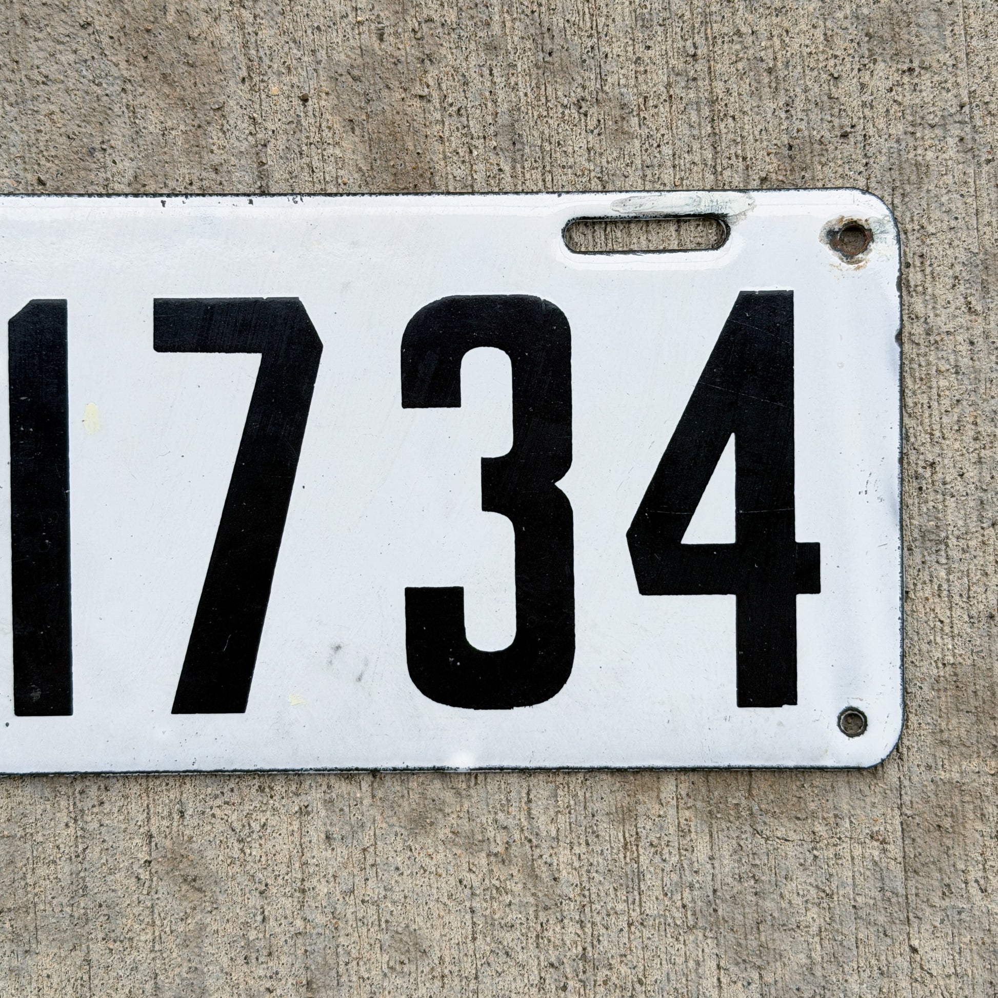 Photo of a 1913 Manitoba Porcelain License Plate Auto Tag Garage Decor Vintage High Quality 1734 with original patina