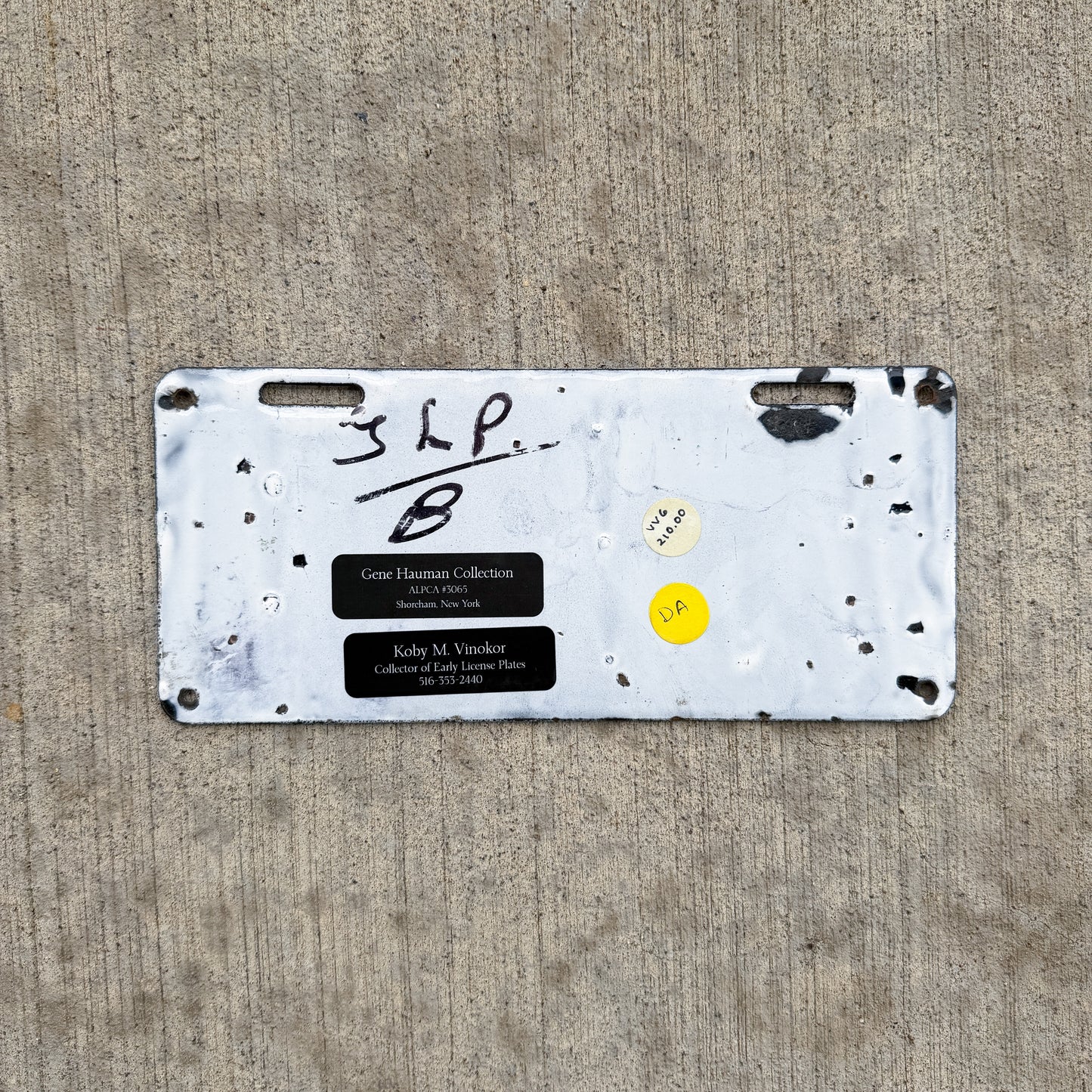 Photo of a 1913 Manitoba Porcelain License Plate Auto Tag Garage Decor Vintage High Quality 1734 with original patina