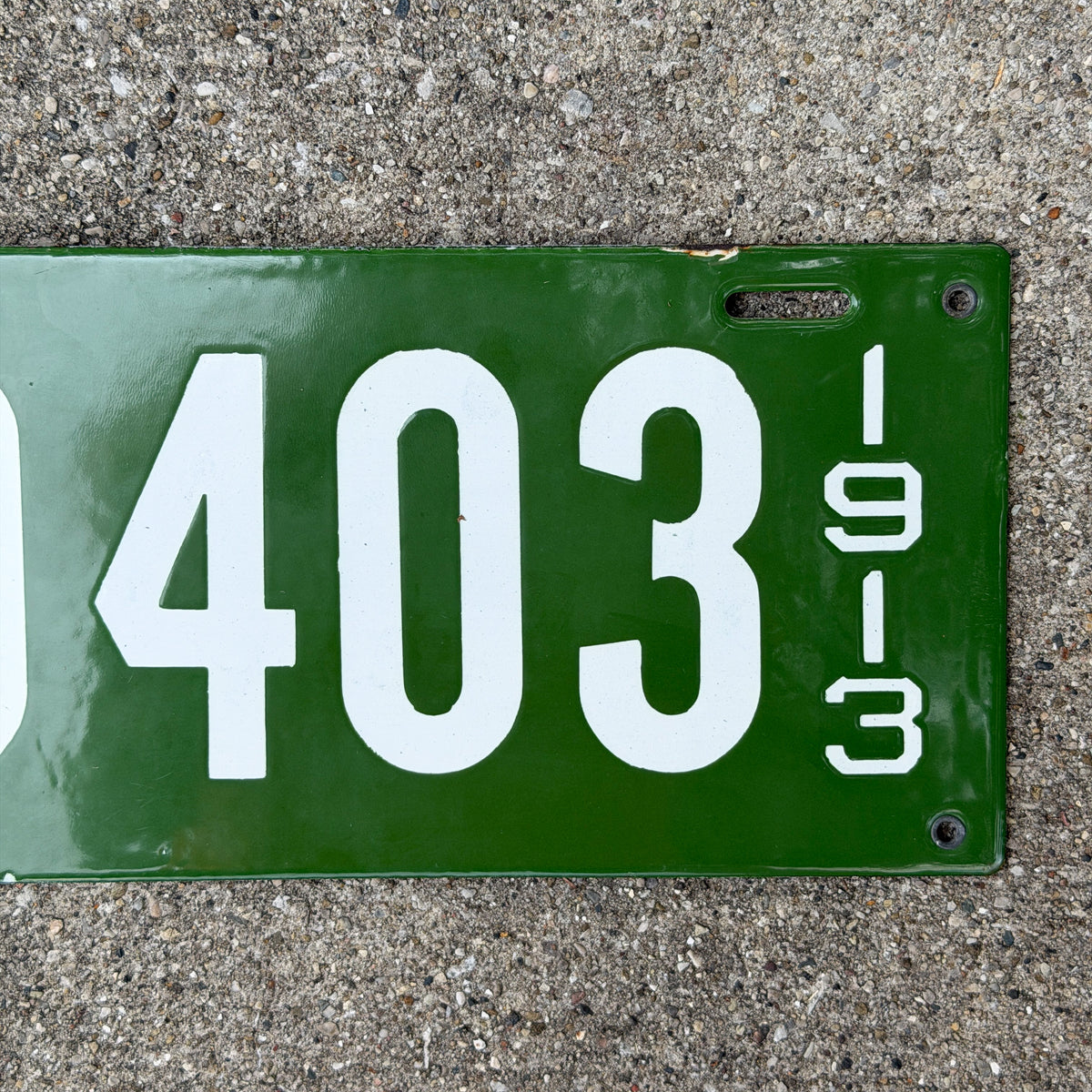 Photo of a 1913 New Hampshire Porcelain Commercial License Plate Auto Tag Garage Decor Vintage First Year of Type High Quality 0403 with original patina