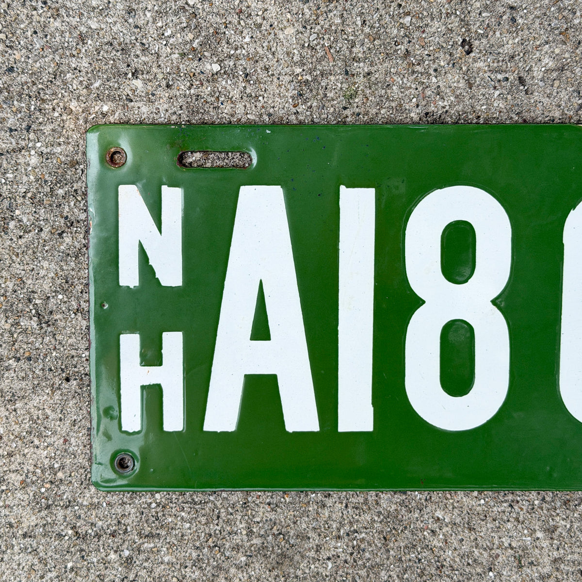 Photo of a 1913 New Hampshire Porcelain Dealer License Plate Auto Tag Garage Decor Vintage High Quality A 180 D with original patina