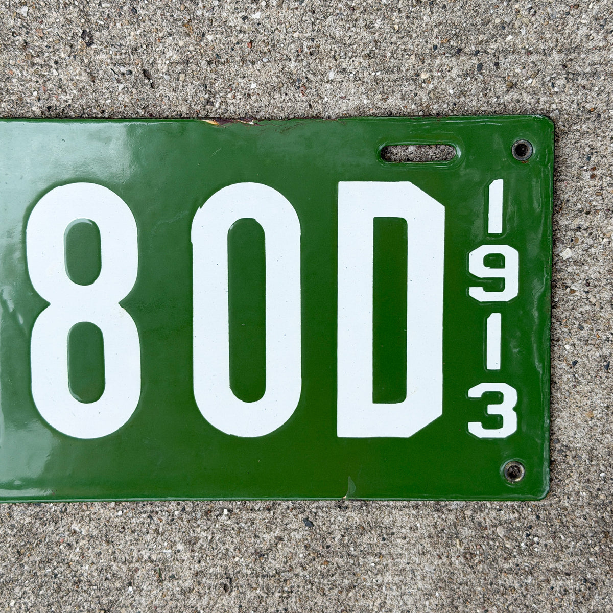 Photo of a 1913 New Hampshire Porcelain Dealer License Plate Auto Tag Garage Decor Vintage High Quality A 180 D with original patina