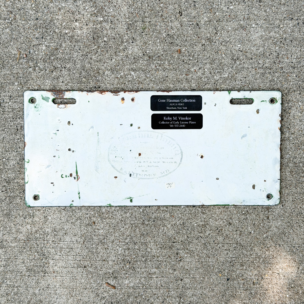 Photo of a 1913 New Hampshire Porcelain Dealer License Plate Auto Tag Garage Decor Vintage High Quality A 180 D with original patina