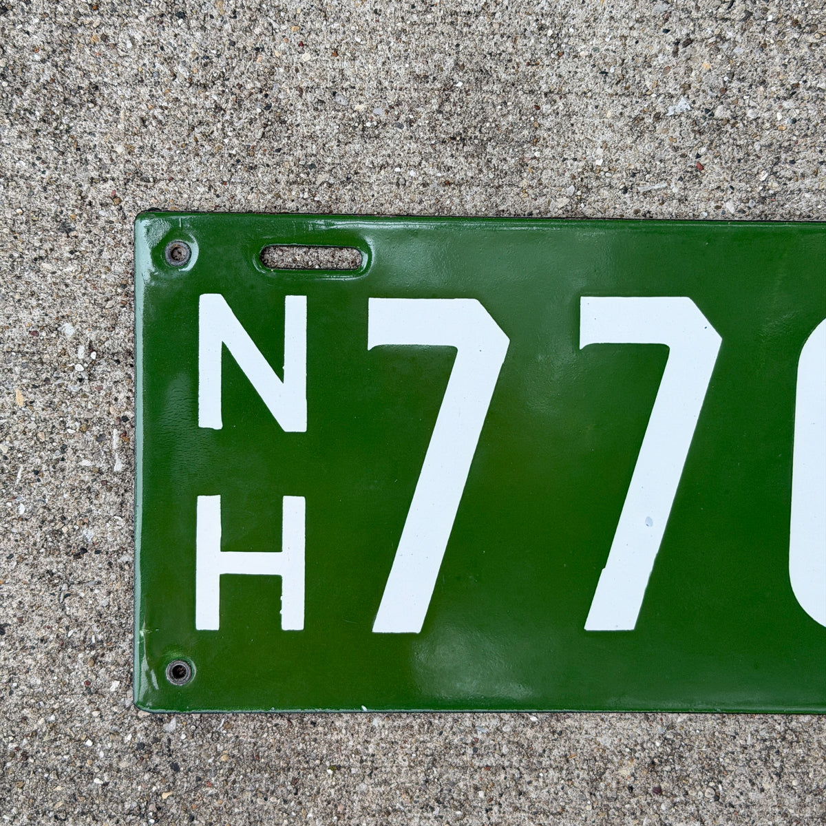 Photo of a 1913 New Hampshire Porcelain License Plate Auto Tag Garage Decor Vintage High Quality 7761 with original patina