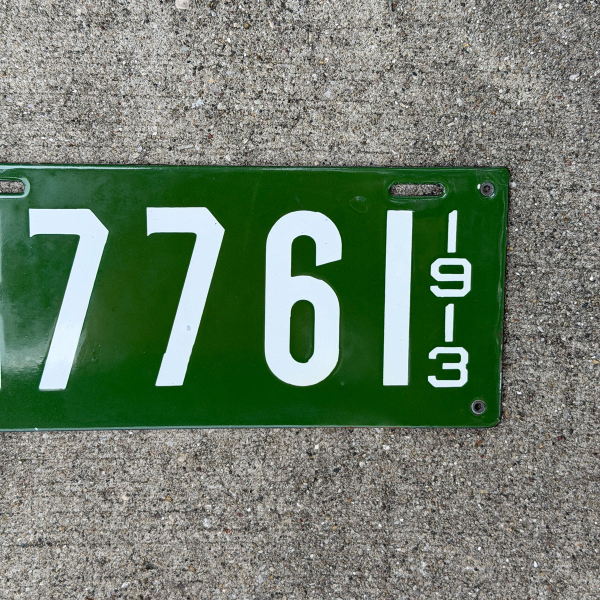 Photo of a 1913 New Hampshire Porcelain License Plate Auto Tag Garage Decor Vintage High Quality 7761 with original patina